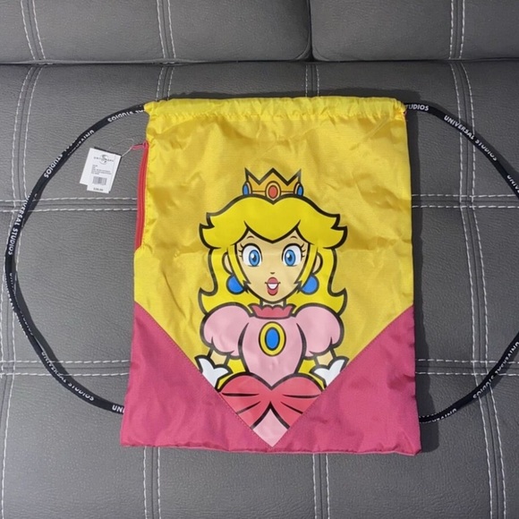 Super Nintendo World Princess Peach Drawstring Backpack Universal Studios CA - Picture 7 of 8